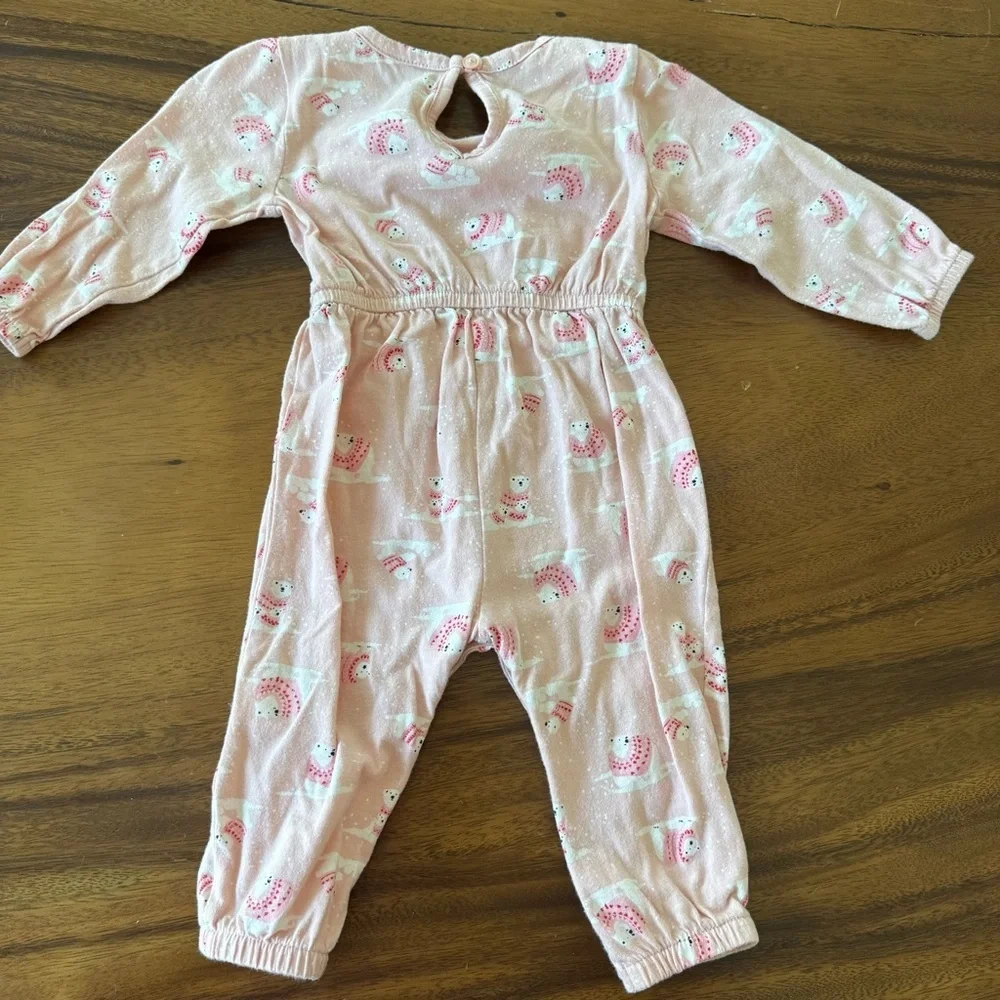 Old Navy Light Pink Polar Bear Cotton Romper 6-12M
